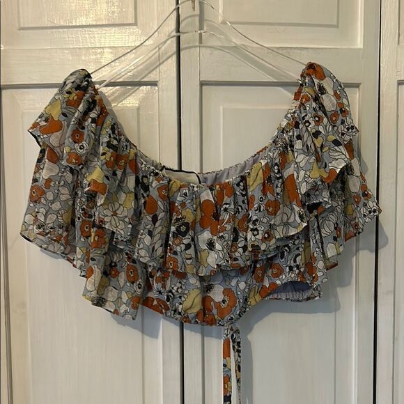 Alexis Adona Floral Chiffon Ruffle Off-Shoulder Crop Top - Picture 7 of 7